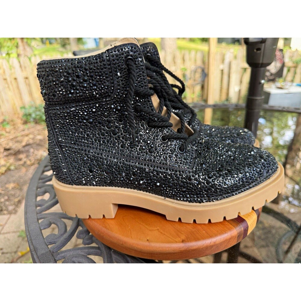 Betsey Johnson SB-HUDSN Womens Black Rhinestone Lace Up Ankle Bootie 9.5